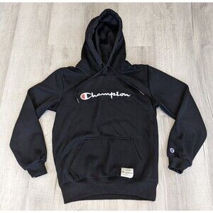 Champion Hoodie Made in USA Black Script Embroidered Logo Women's Sz L Large